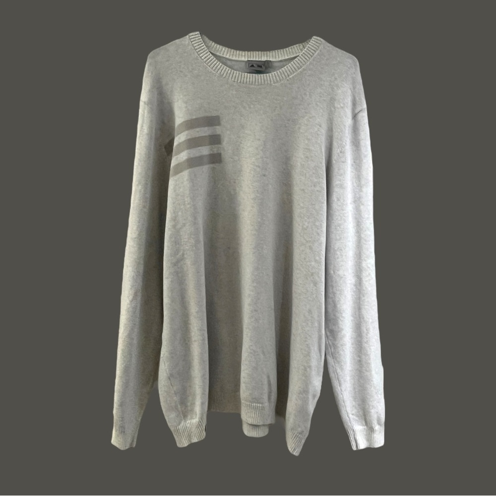 Adidas golf crewneck sweater gray three stripe & hem logo tag / men’s XL / EC